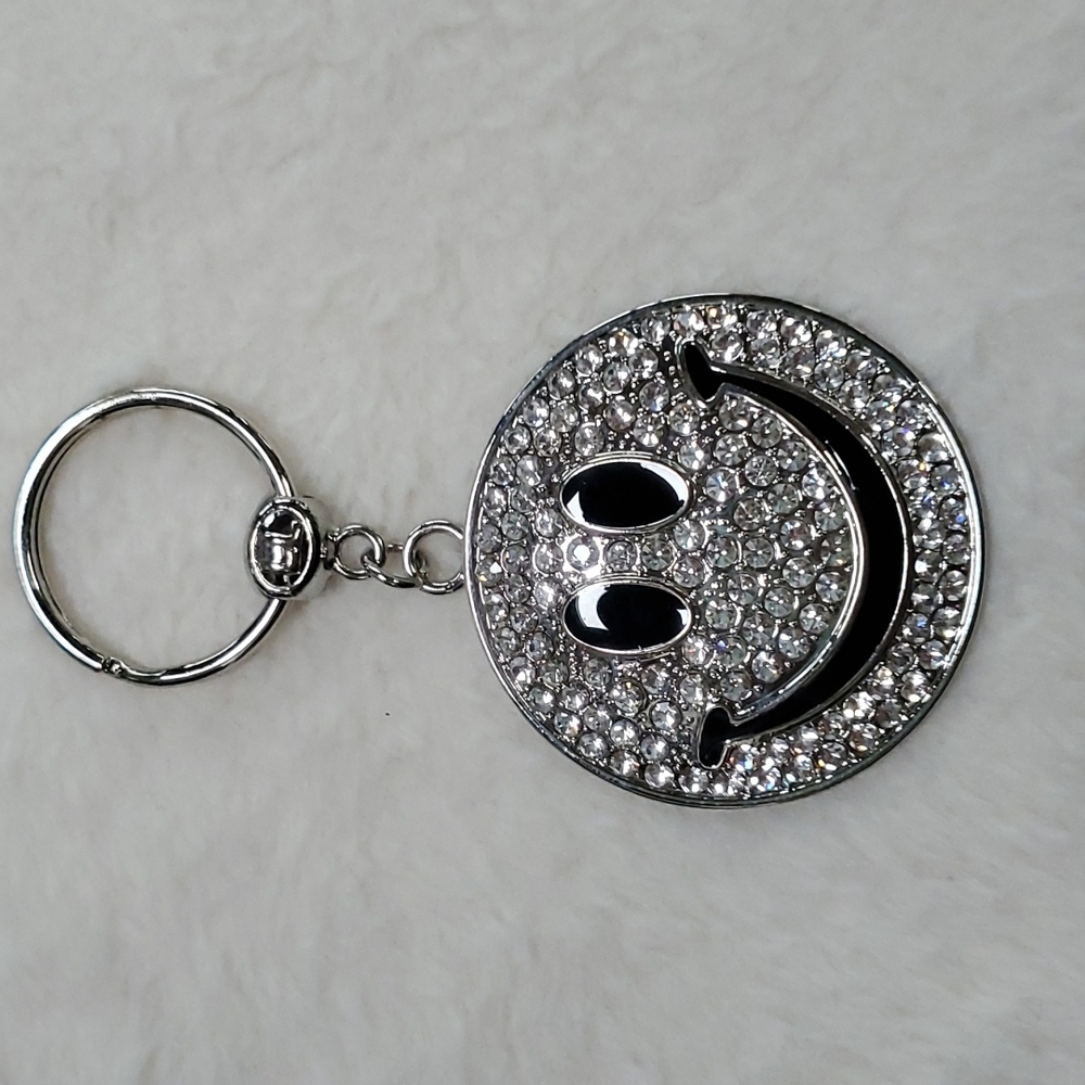 Blinged Out Embellished Happy Face Key Ring